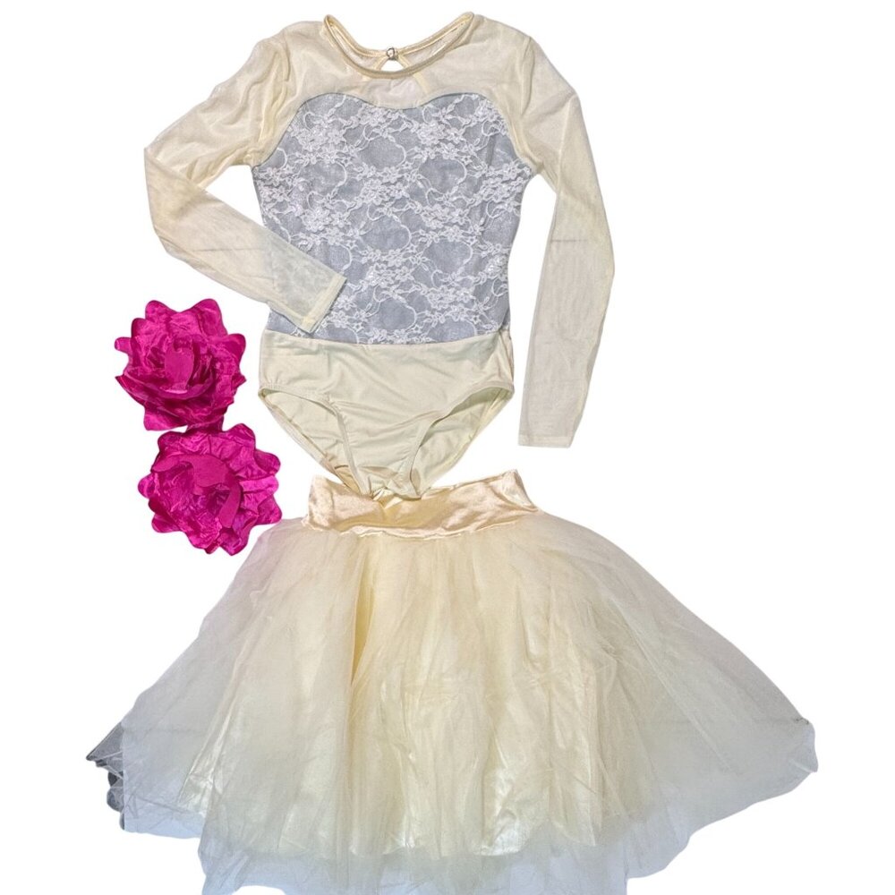 Weissman Music Box Dance Dress Tutu Costume Large‎ Child Ivory Silver Lace Tulle